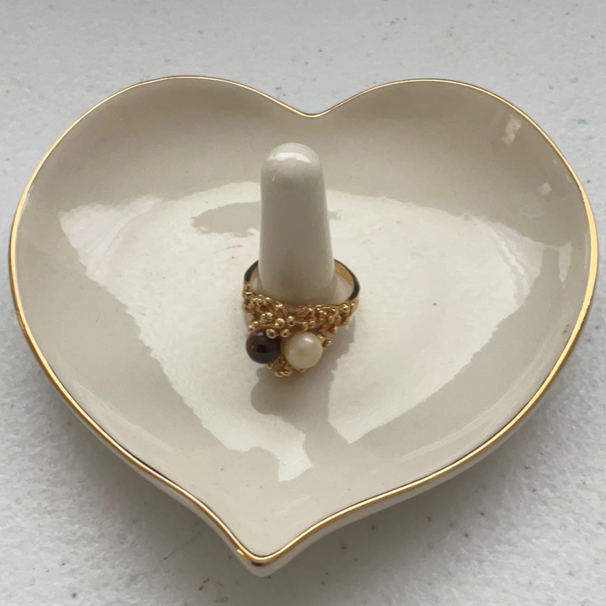 Goldtone Pearl & Tiger Eye Ring